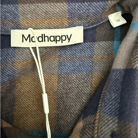Madhappy Flannel Shirt Plaid Wool Brown Blue Cabincore Oversized Size M or L - Picture 12 of 12